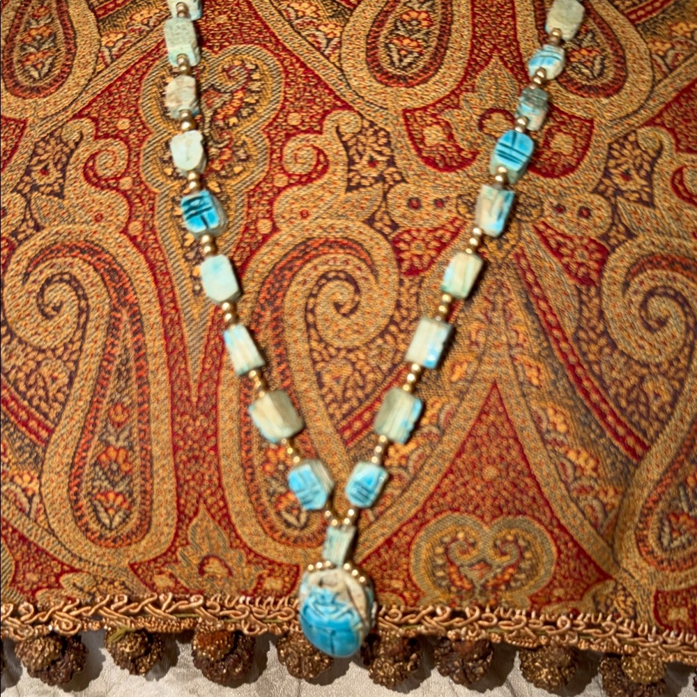 Turquoise scarab  and Silver Beaded Necklace - Picture 8 of 10